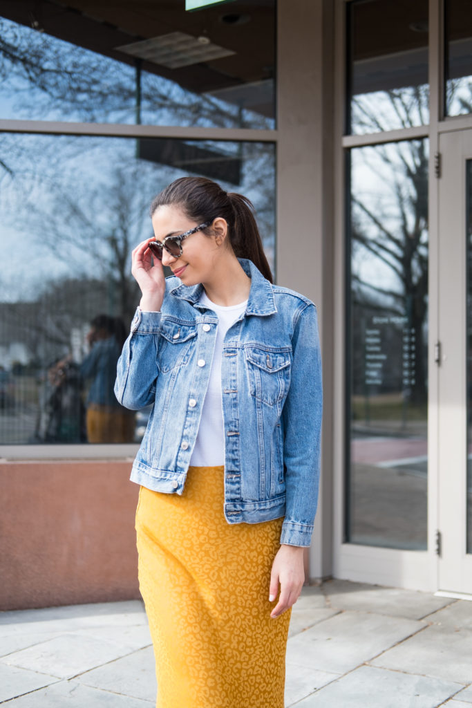 Copy Olivia Culpo's Mustard Dress And Denim Jacket For Spring | FASHION