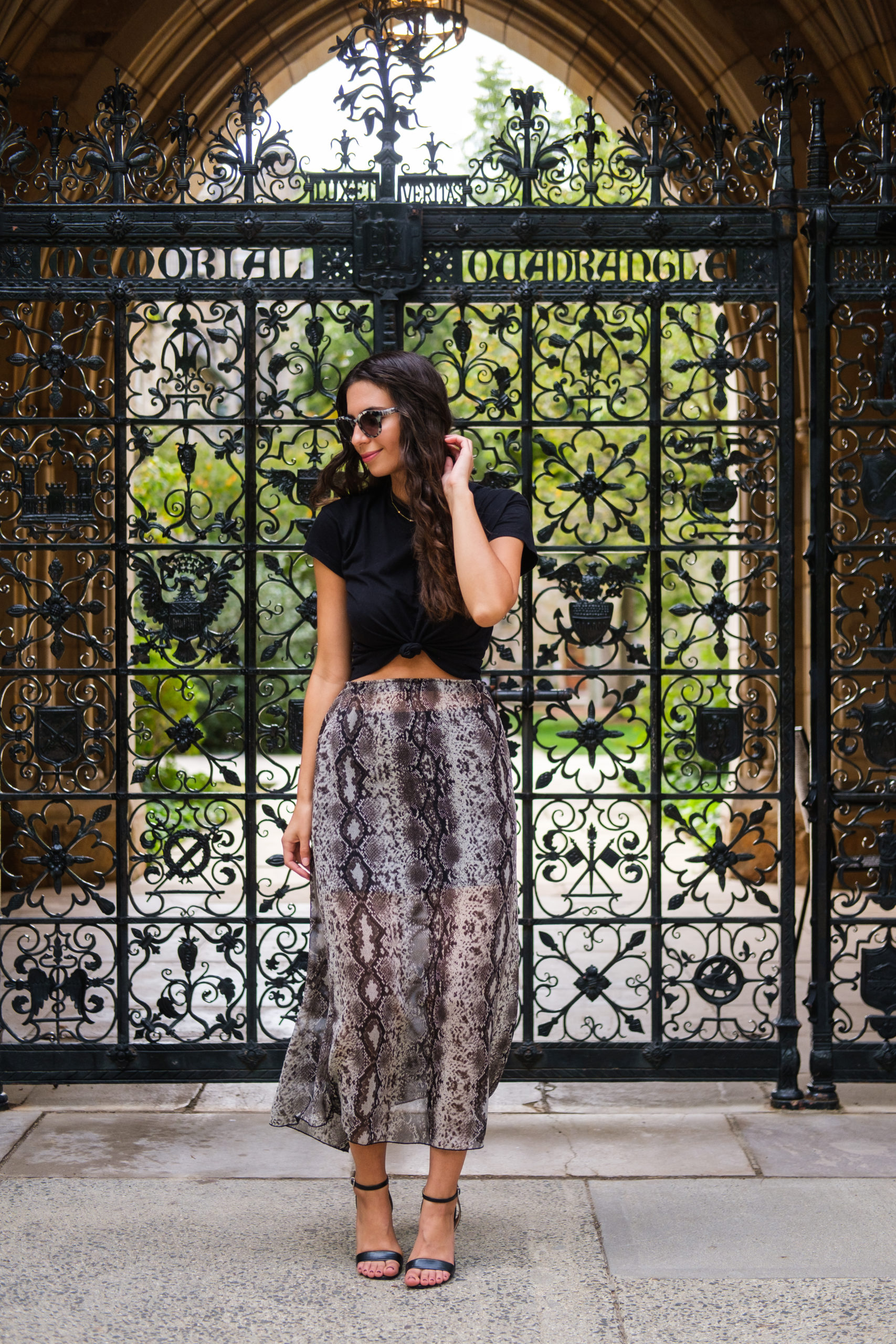 Snake Pattern Patchwork Ruffled Skirt